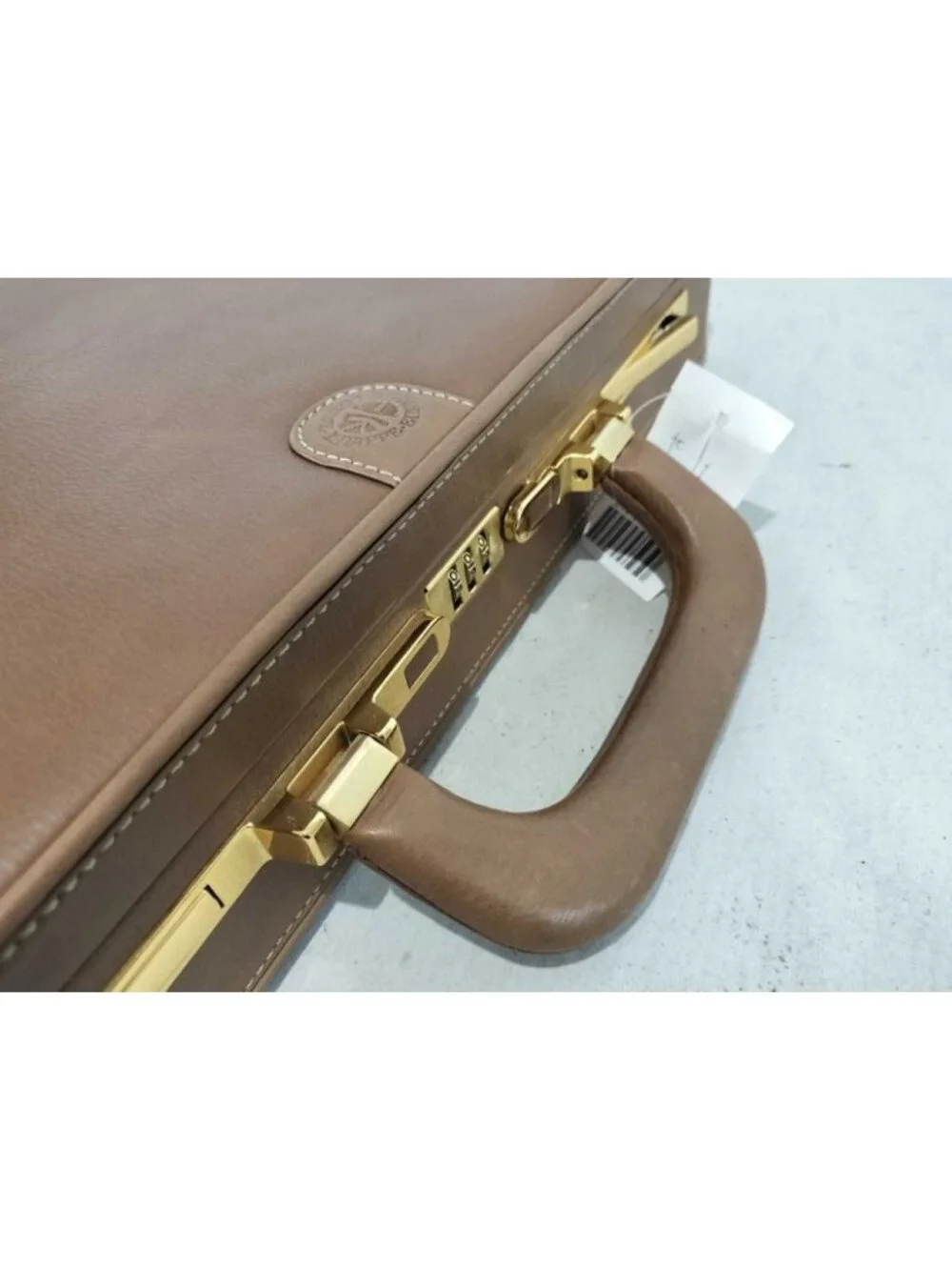 Loewe Attache Case Brown Leather Handbag Business Bag Gold